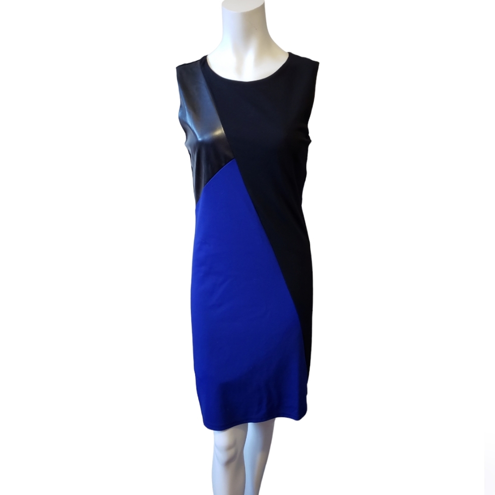 Teaberry NWT size 6 black royal blue block bodycon dress w faux leather